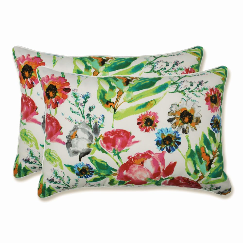 Pillow Perfect Bright Floral Indoor/Outdoor Accent Throw Pillow, Plush Fill, Weather, And Fade Resistant, Large Lumbar - 16.5'