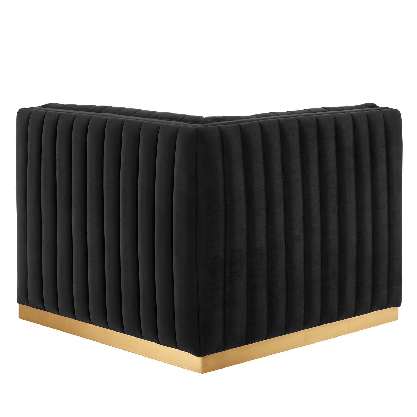Modway Conjure Channel Tufted Upholstered Performance Velvet Sectional Sofa, Left Corner Chair, Gold Black