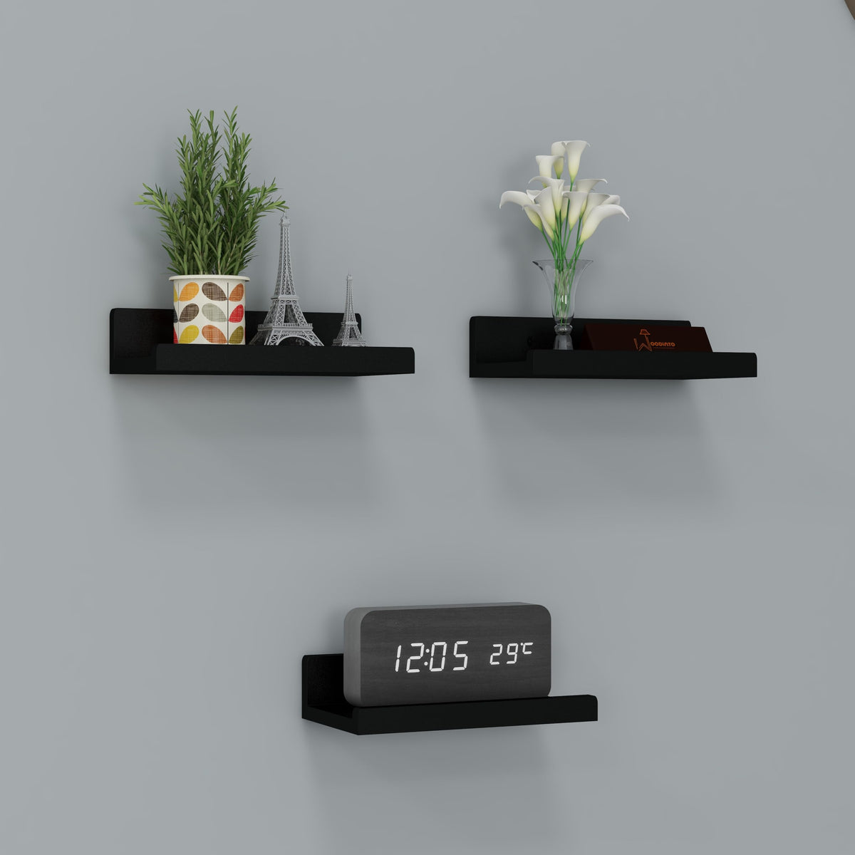 WooDinto 8 Inch Hanging Floating Wall Mount Display U Shape Wall Shelf, Engineered Wood Wall Rack Shelf for Living Room Decorati