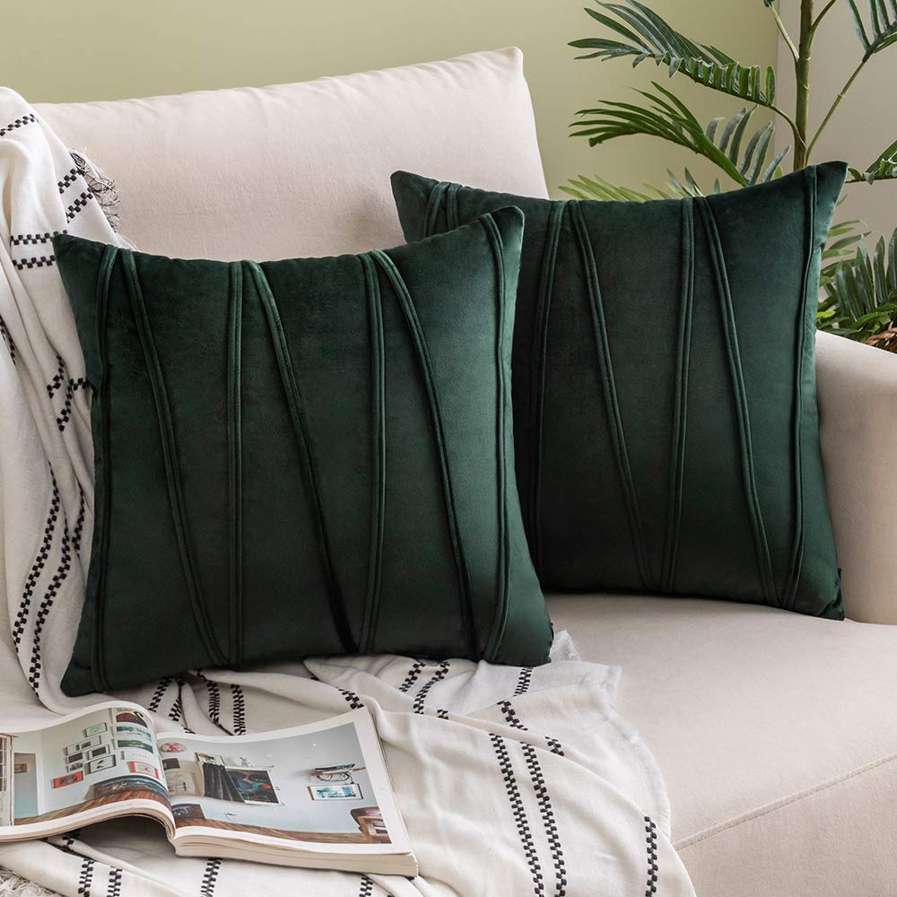 Woaboy Pack Of 2 Striped Velvet Throw Pillow Covers Spring Modern Decorative Solid Cushion Covers Pillowcases Square Soft Cozy F