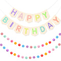 Buryeah Pastel Felt Happy Birthday Banner Colorful Garland Boho Confetti Pom Pom Rainbow Birthday Banner Reusable Sign Decoratio