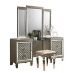 Best Quality Furniture Venetian 3Pc (Eastern King Bed And Vanity Set), Champagne