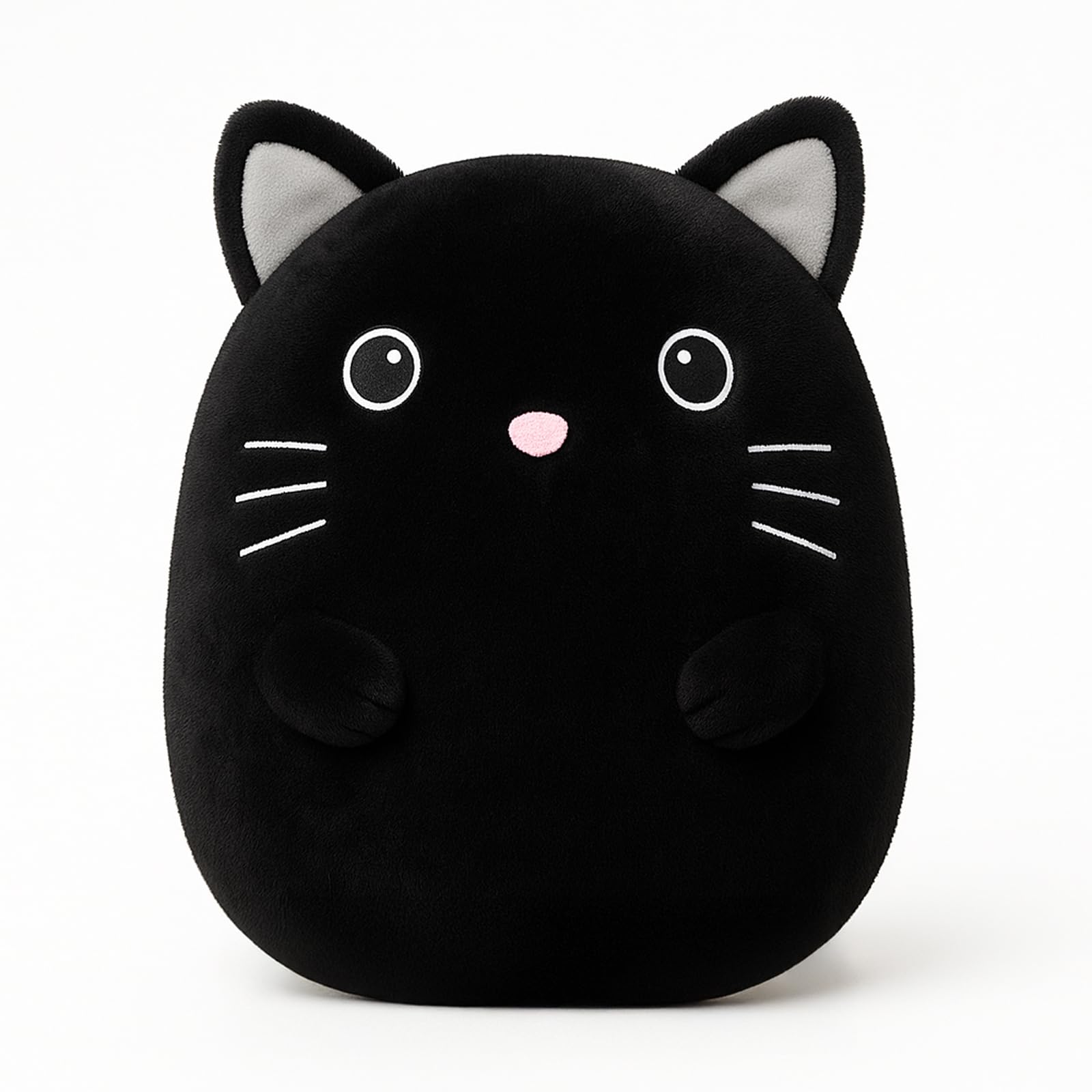 WEIGEDU Black Cat Kitty Stuffed Animals Plush Toys with Embroidered Eyes for Boy Girl Baby Halloween Decoration Pillow Cushion S