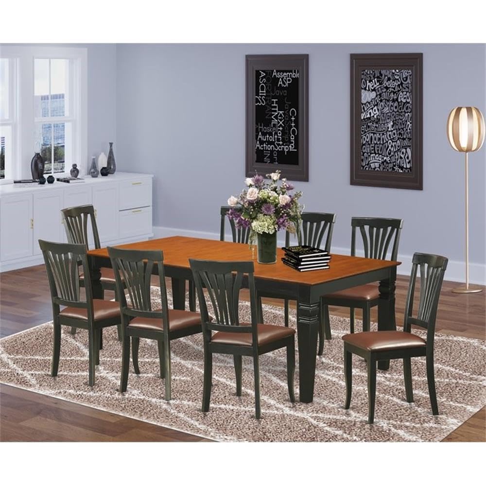 East West Furniture LGAV9-BCH-LC 9 Piece Dining Room Table Set Includes a Rectangle Kitchen Table with Butterfly Leaf and 8 Faux Leather Upholstered Dining Chairs, 42x84 Inch, Black & Cherry