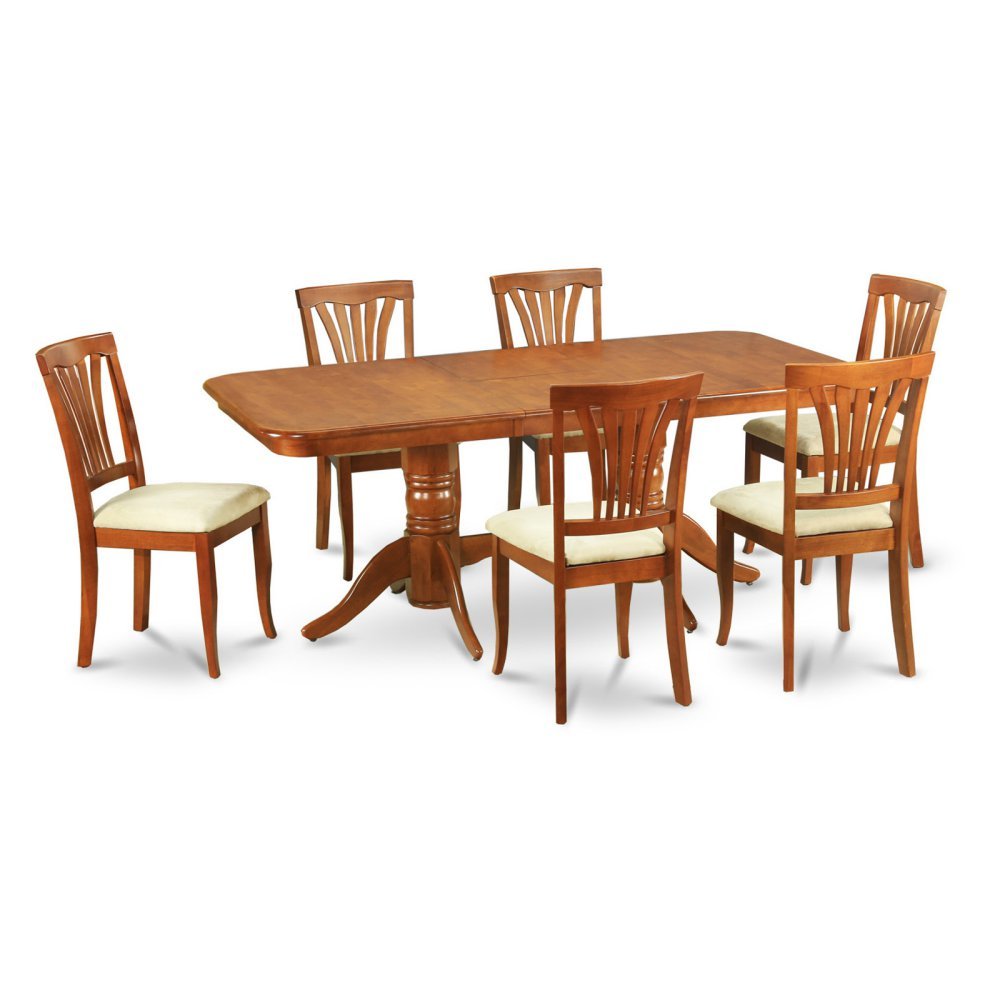 East West Furniture NAAV7-SBR-C Napoleon 7 Piece Set Consist of a Rectangle Dining Room Table with Butterfly Leaf and 6 Linen Fabric Upholstered Chairs, 40x78 Inch