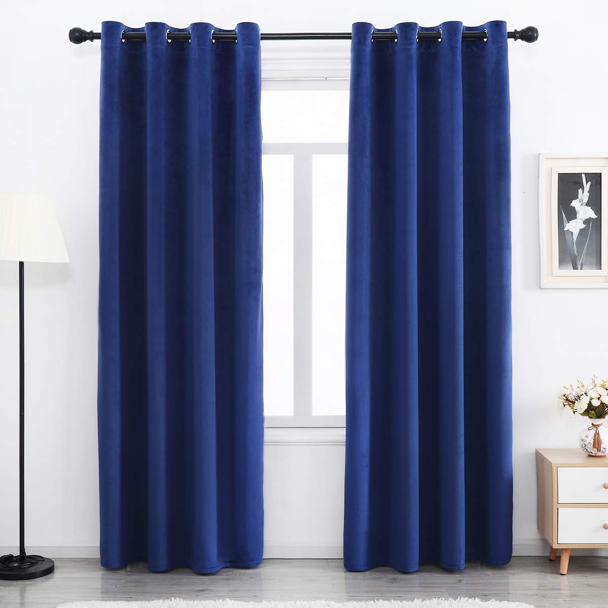 SPXTEX Navy Blue Velvet Blackout Curtains 108 inches Long Light Blocking Grommet Velvet Window Curtain Panels Set of 2 Heat Insu