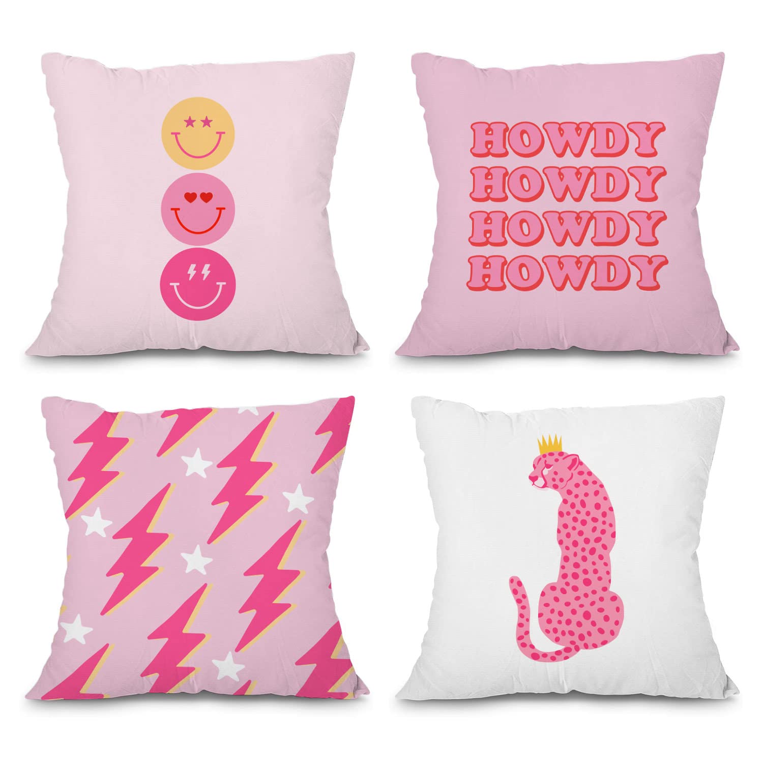 Heilkee Preppy Throw Pillow Covers Set Of 4 Decorative Soft Pillowcase Hot Pink Preppy Room Decor Aesthetic Cute Square Cushion