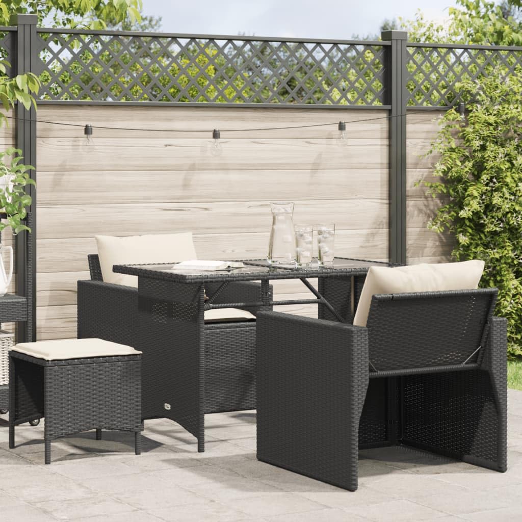 vidaXL 4 Piece Patio Sofa Set - PE Rattan - Outdoor Garden Furniture - Cushions - Modular - Black