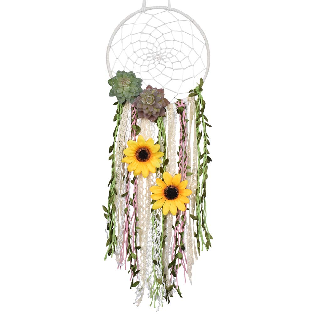 DrCor Sunflower Dream Catcher for Gift Bedroom Nursery Boho Floral Handmade Dreamcatcher Greenery Wall Hanging Decor for Party O