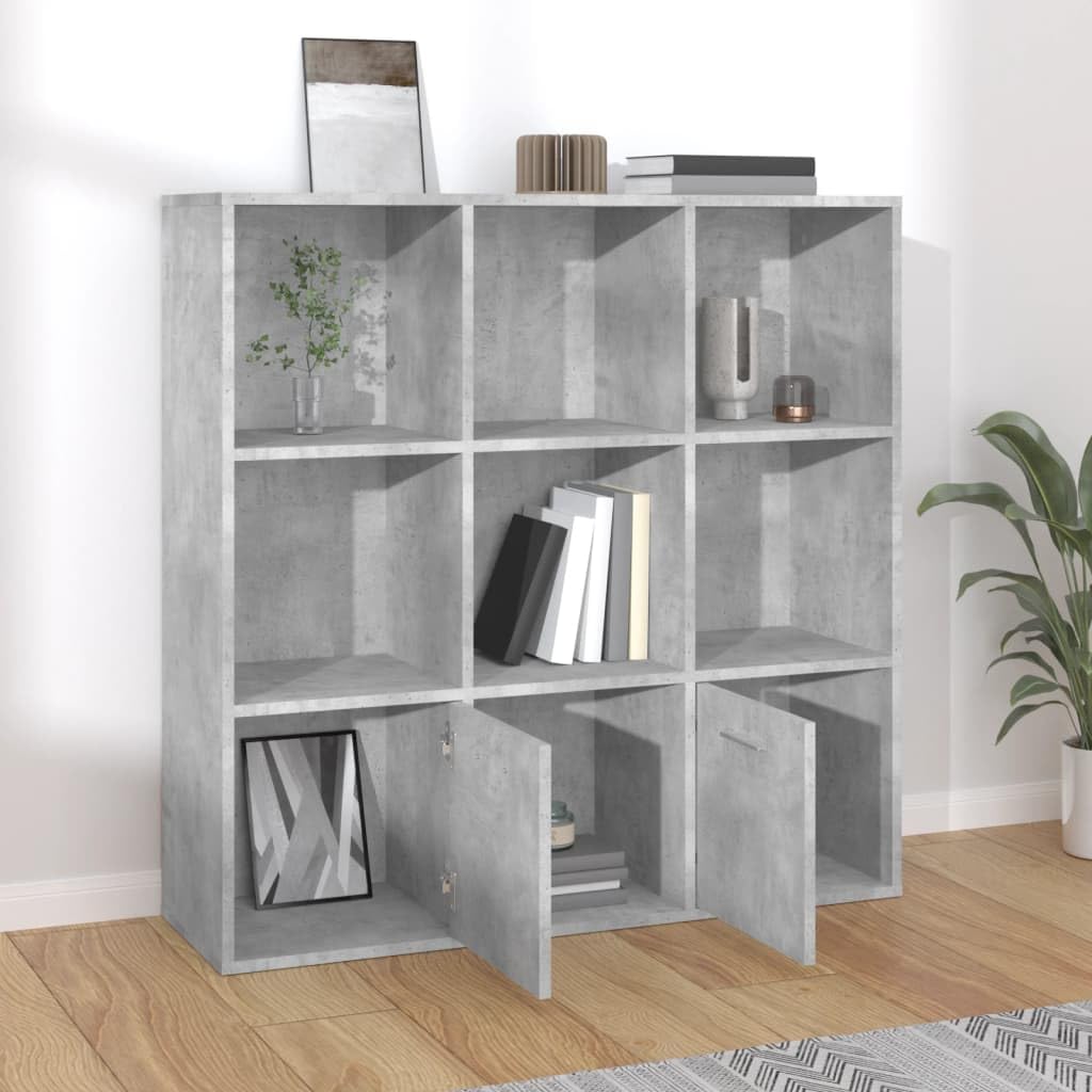 vidaXL Cabinet, Book Cabinet with 2 Doors Bookcase, Standing Shelves for Office Living Room, Wall Shelving Unit, Modern, Concrete Gray Engineered Wood