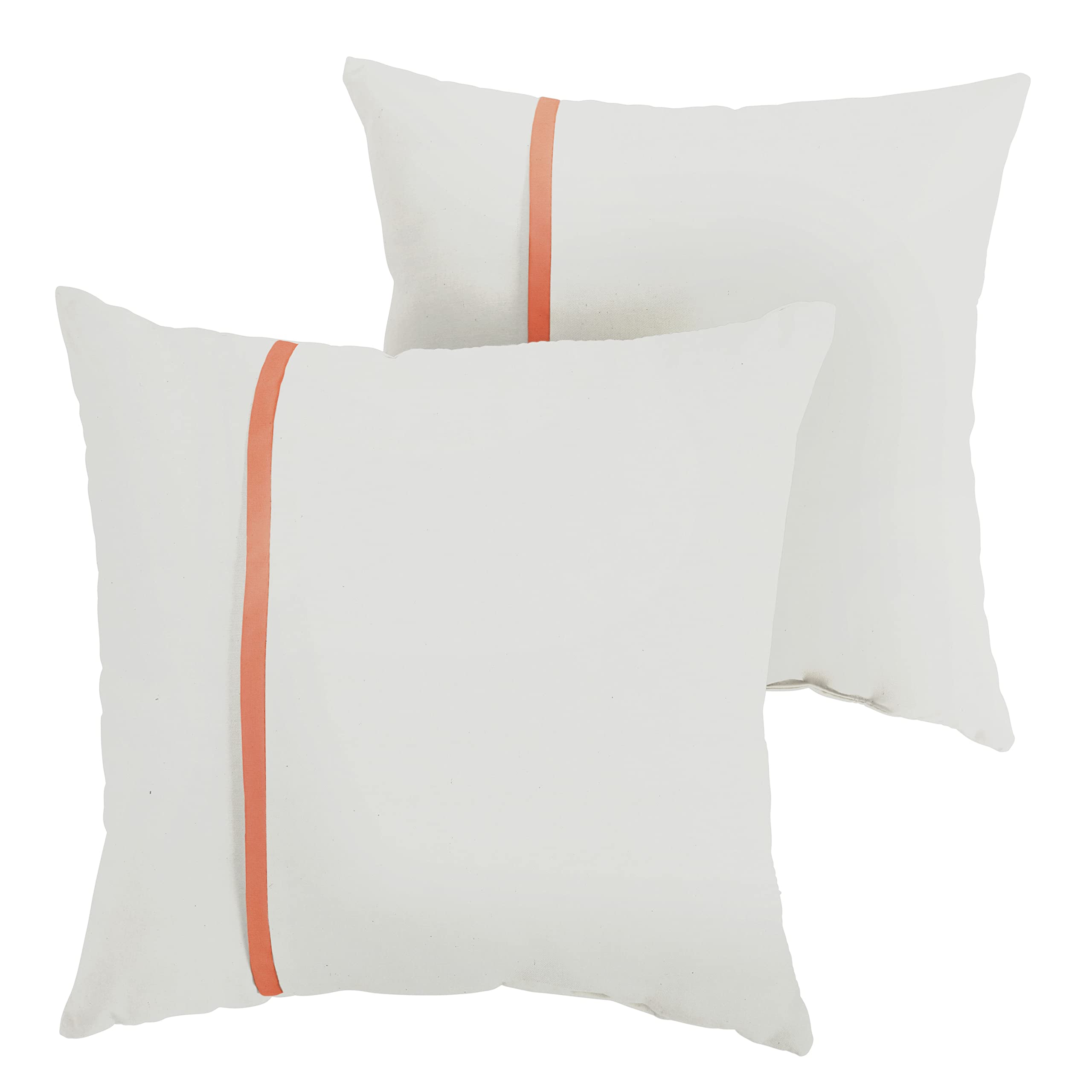 Sorra Home Indoor Outdoor Sunbrella Square Pillows, Set Of 2, 20X20, Canvas Natural Ivory & Canvas Melon Orange
