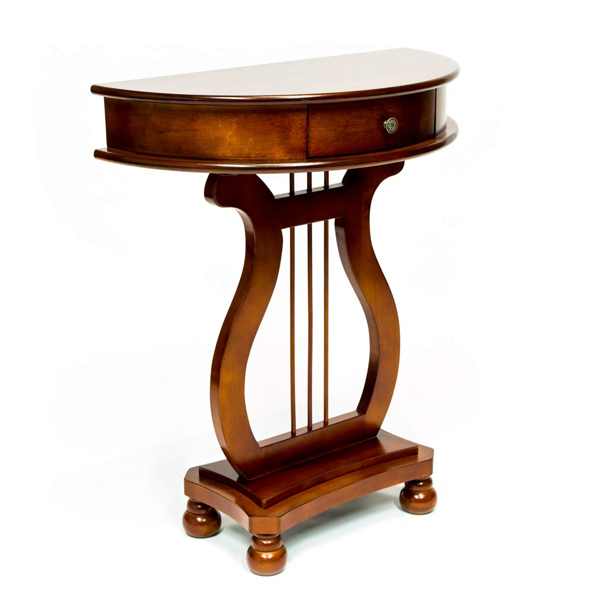 All Things Cedar Classic Accents Ly04 Half Moon Harp Table | Elegant Cherry Finish, Solid Wood Legs, Drawer Storage | Entryway Half Circle Table | Cherry Half Moon Entry Table 25X13X30