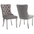 Velvet Dining Chairs Set Of 2, Upholstered Dining Room Chairs With Back Ring Pull Trim And Sliver Stainless Steel Legs,Tufted Wi