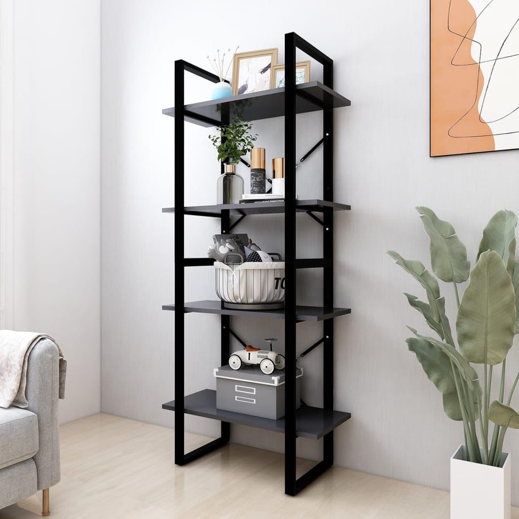vidaXL 4-Tier Book Cabinet Gray 23.6&quot;x11.8&quot;x55.1&quot; Engineered Wood