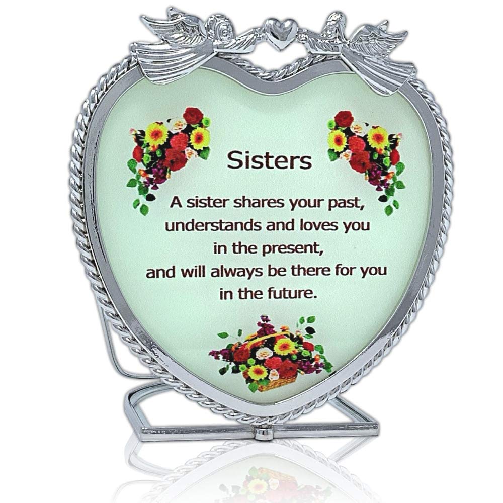 BANBERRY DESIGNS Sisters Candle Holder with Touching Sentiment - Heart Shaped Glass and Metal with Angels and Flowers Measures 3