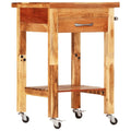 Vidaxl Solid Acacia Wood Kitchen Trolley - 22.8"X22.8"X35" - With Drawer, Shelf, Towel Rack & Lockable Casters - Natural Finish