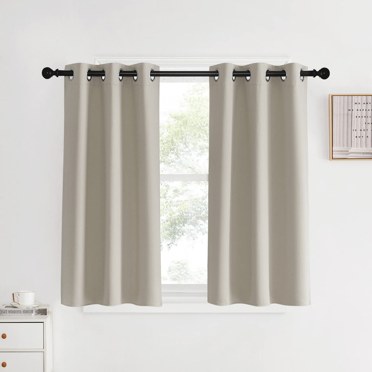 Nicetown Room Darkening Short Curtain Panels For Cafe, Natural, 2 Panels, W34 X L40 -Inch, Thermal Insulated Grommet Room Darken