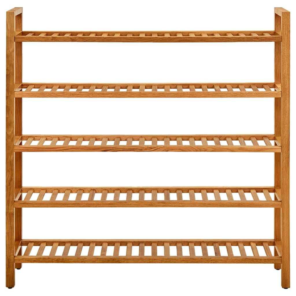 vidaXL Solid Oak Wood Shoe Rack, Rustic Farmhouse Decor, 5 Shelf Organizer, Compact and Portable Storage Space, Brown