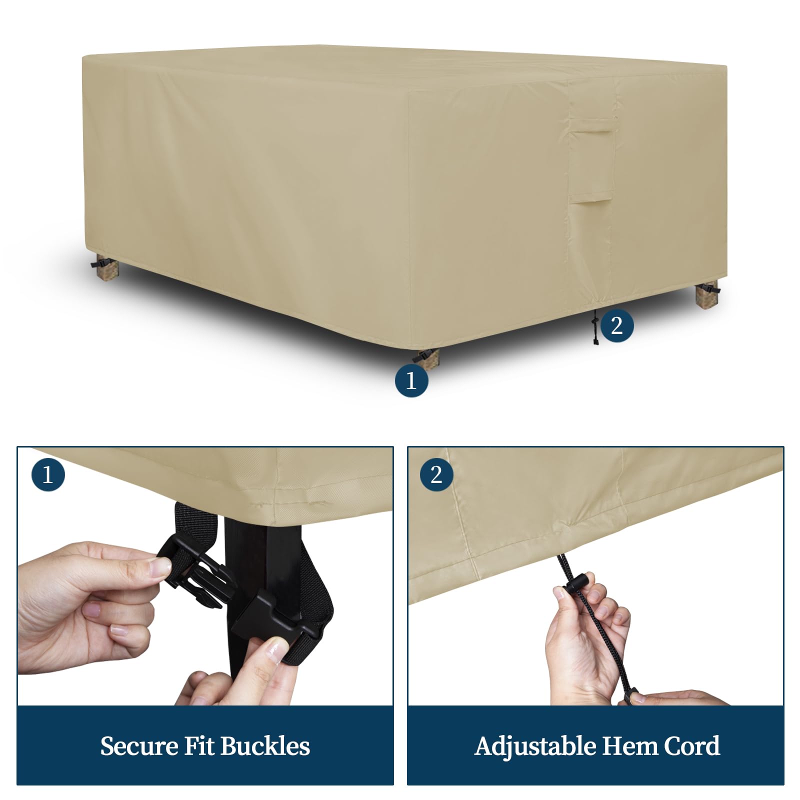 Easy-Going Square Patio Furniture Cover Waterproof Outdoor Dining Table And Chair Cover Anti-Uv Outside Sectional Sofa Set Covers (126'L X 126'W X 32'H, Camel)