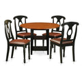 East West Furniture SUKE5-BCH-LC 5 Piece Dining Table Set for 4 Includes a Round Kitchen Table with Dropleaf & Shelves and 4 Faux Leather Kitchen Dining Chairs, 42x42 Inch, Black & Cherry