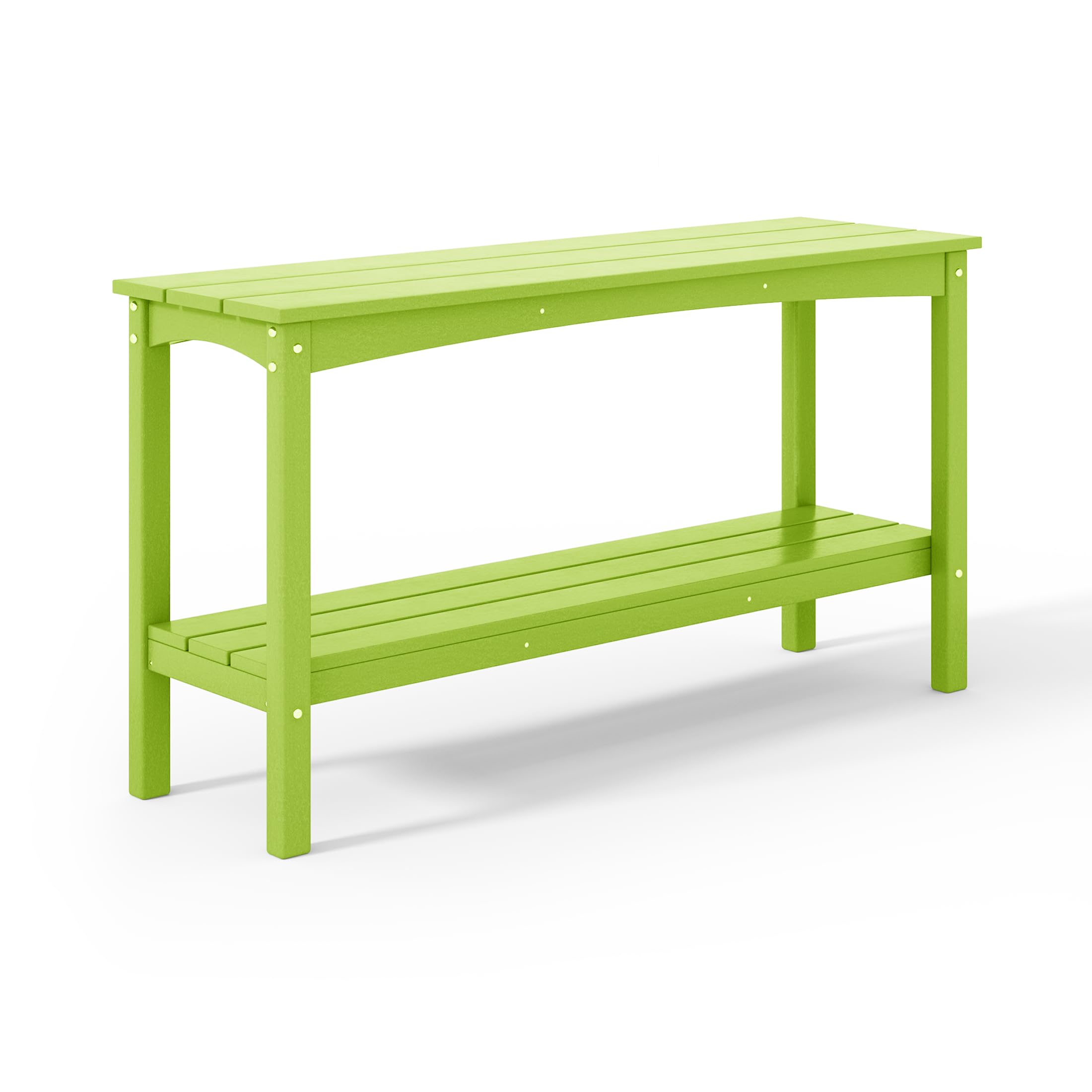 Costaelm Patio Console Table, 55'' 2-Shelf Said Table Indoor Outdoor Multifunctional Buffet Bar Storage Organizer For Entryway, Garden Hdpe Plant Table, Lime