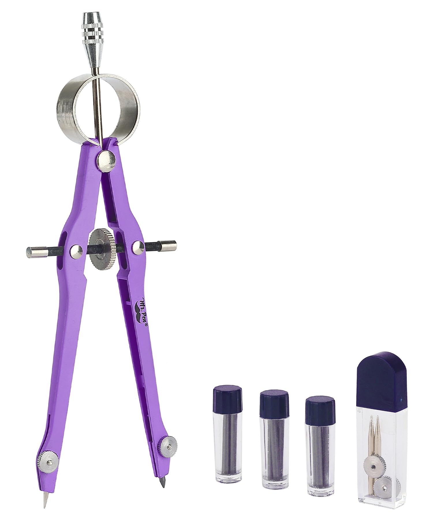 Mr. Pen- Professional Compass For Geometry, Purple With Extra Leads, Metal Compass With Lock, Drawing Compass, Geometry Compass,