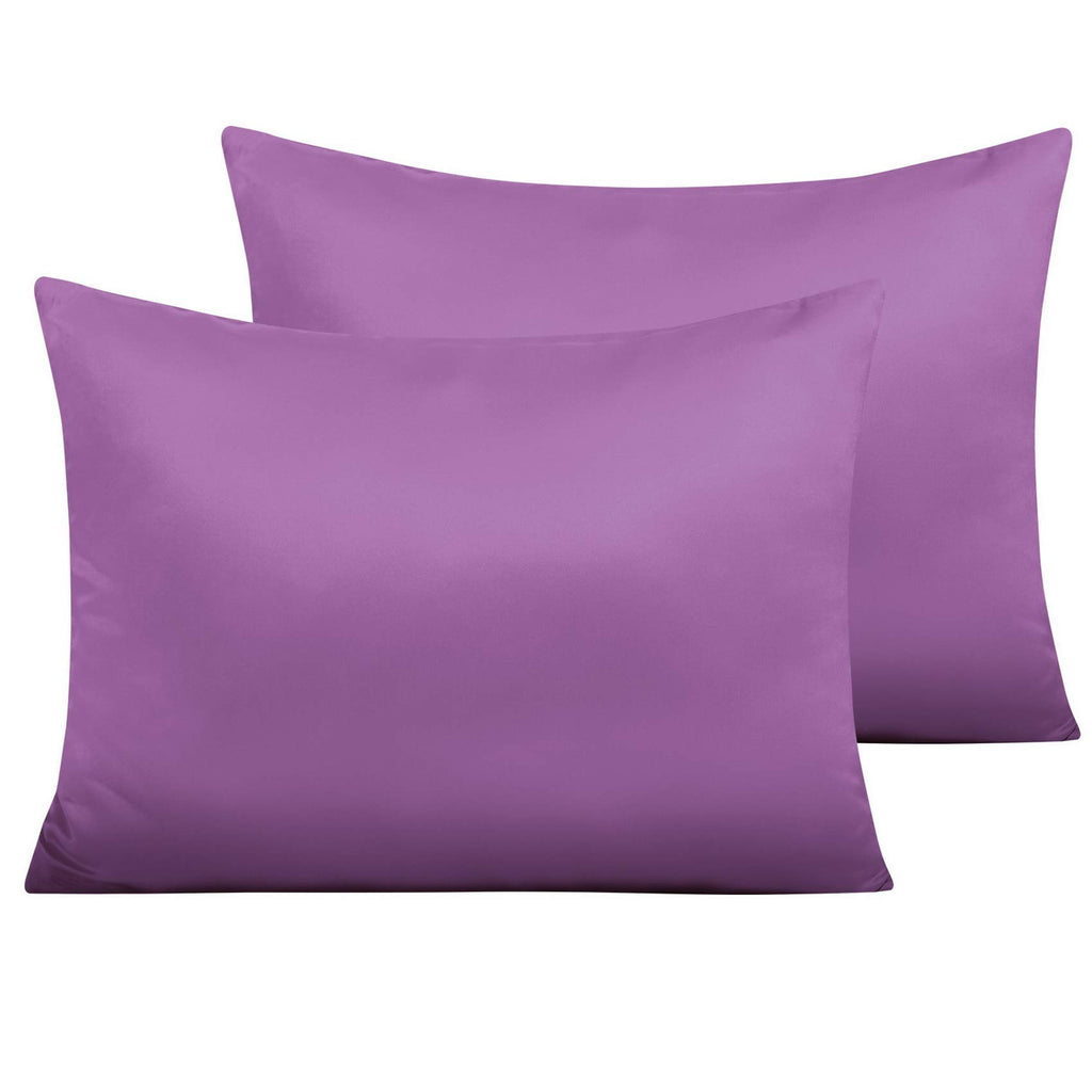 Ntbay Zippered Satin Pillow Cases For Hair And Skin, Luxury Standard Hidden Zipper Pillowcases Set Of 2, 20X26 Inches, Purple
