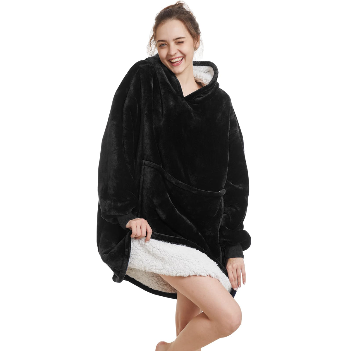 Aemilas Wearable Blanket Hoodie,Oversized Sherpa Sweatshirt Blanket With Hood Pocket,Cozy Warm Plush Hooded Blanket Gifts For Wo