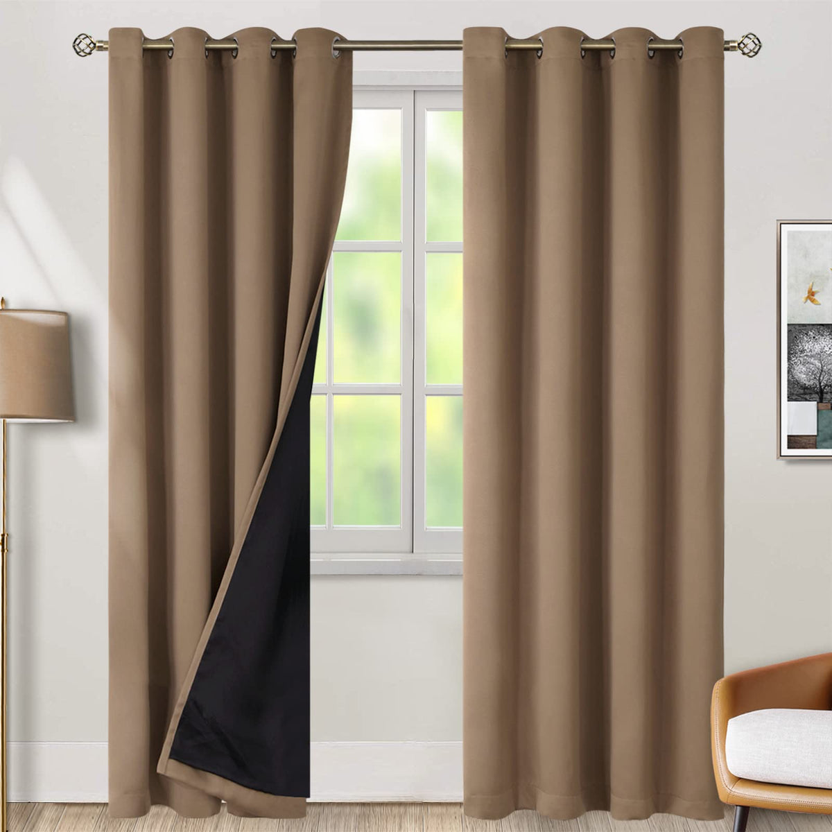Bgment Blackout Curtains 95 Inches Long 2 Panels Set For Living Room, Thermal Insulated 100% Light Blocking Curtains & Drapes, G