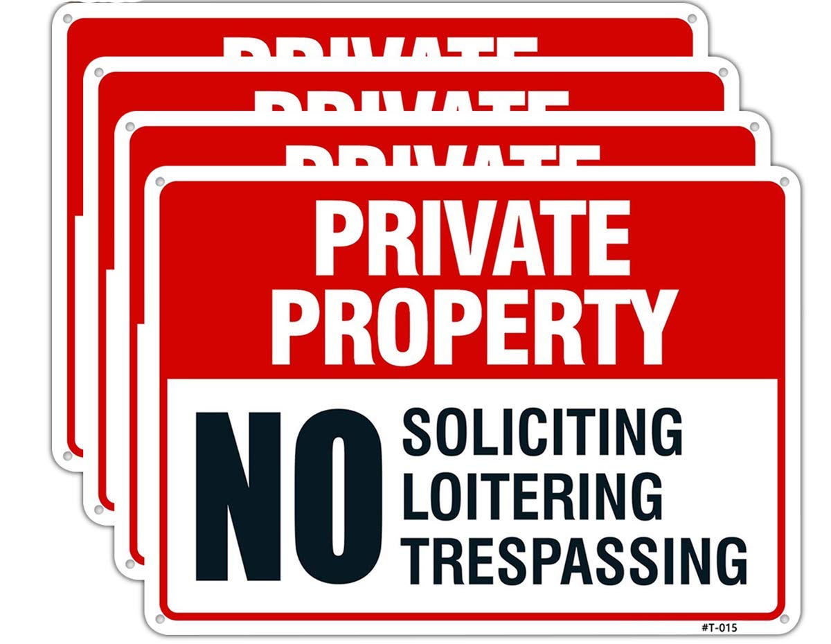 Large Private Property No Trespassing Sign,No Loitering Sign,No Soliciting Sign For Home 10X14 Inch Rust Free Aluminum,Uv Ink Pr