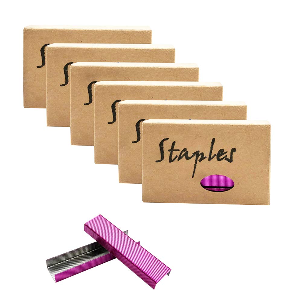 Rose Red 26/6 Standard Staple Set 12Mm Width 950/Box 6 Boxes/Pack 5700 Count Staples For Office School Home Stapler Stapling Ref