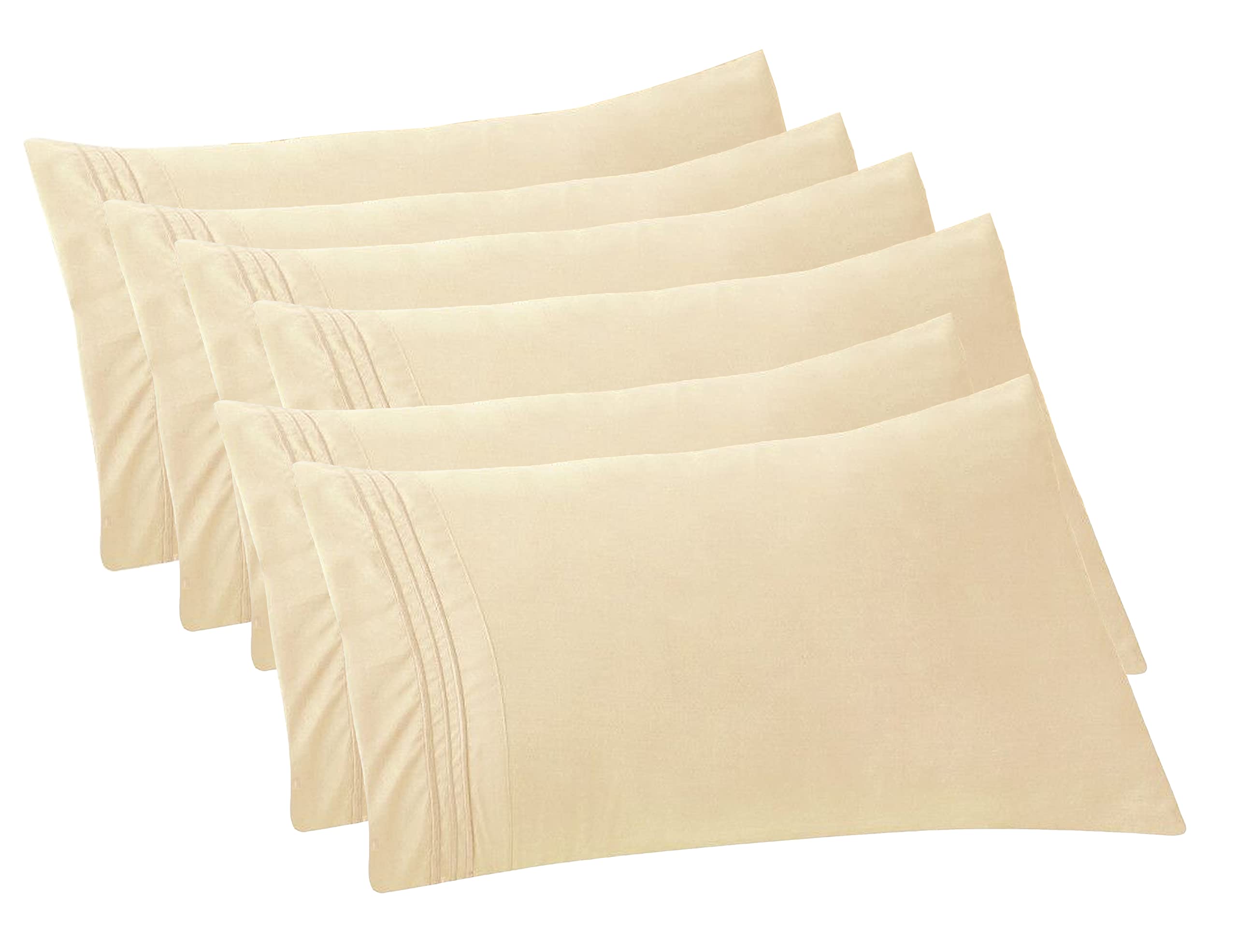 Elegant Comfort 6-Pack Solid Pillowcases 1500 Thread Count Egyptian Quality - Easy Care, Smooth Weave, Wrinkle And Stain Resistant, Easy Slip-On, 6-Piece Set, Standard/Queen Pillowcase, Cream