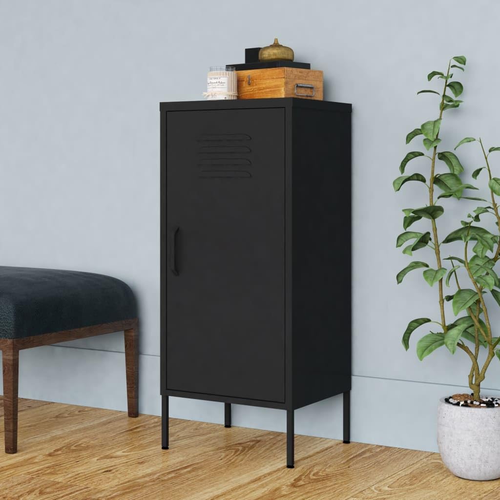 vidaXL Steel Storage Cabinet, Black - Industrial Design with 2 Adjustable Shelves and Levelers, 16.7"x13.8"x40"