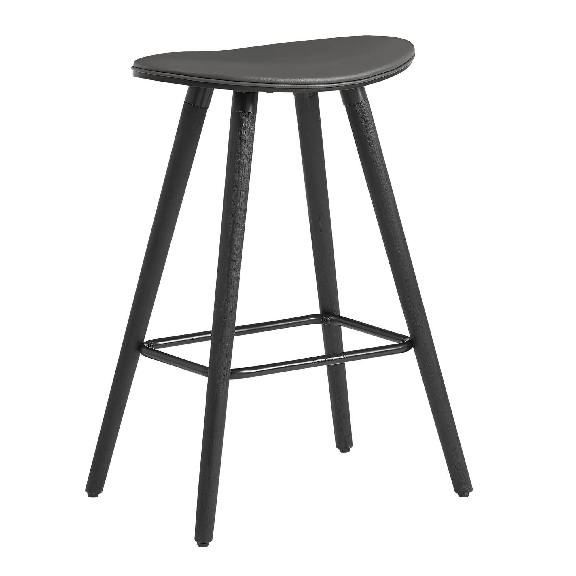 HomeRoots Bent Wood/Metal/Faux Leather 26' Gray Faux Leather Backless Black Wood Bar Stool