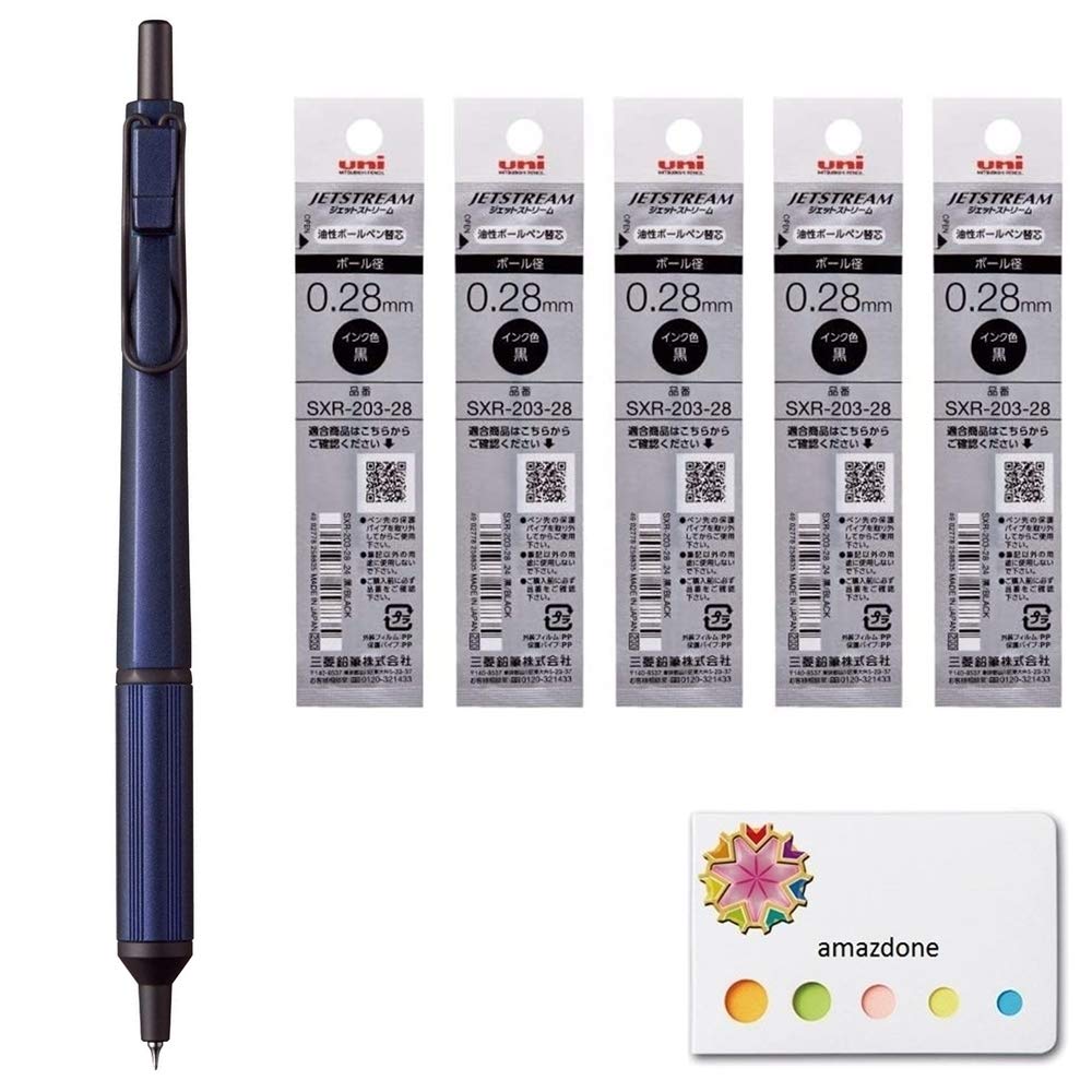 Uni Jetstream Edge 0.28Mm Oil-Based Ballpoint Pen, Navy Body (Sxn100328.9)+Jetstream Edge 0.28Mm Ballpoint Pen Refills(Sxr-203-2