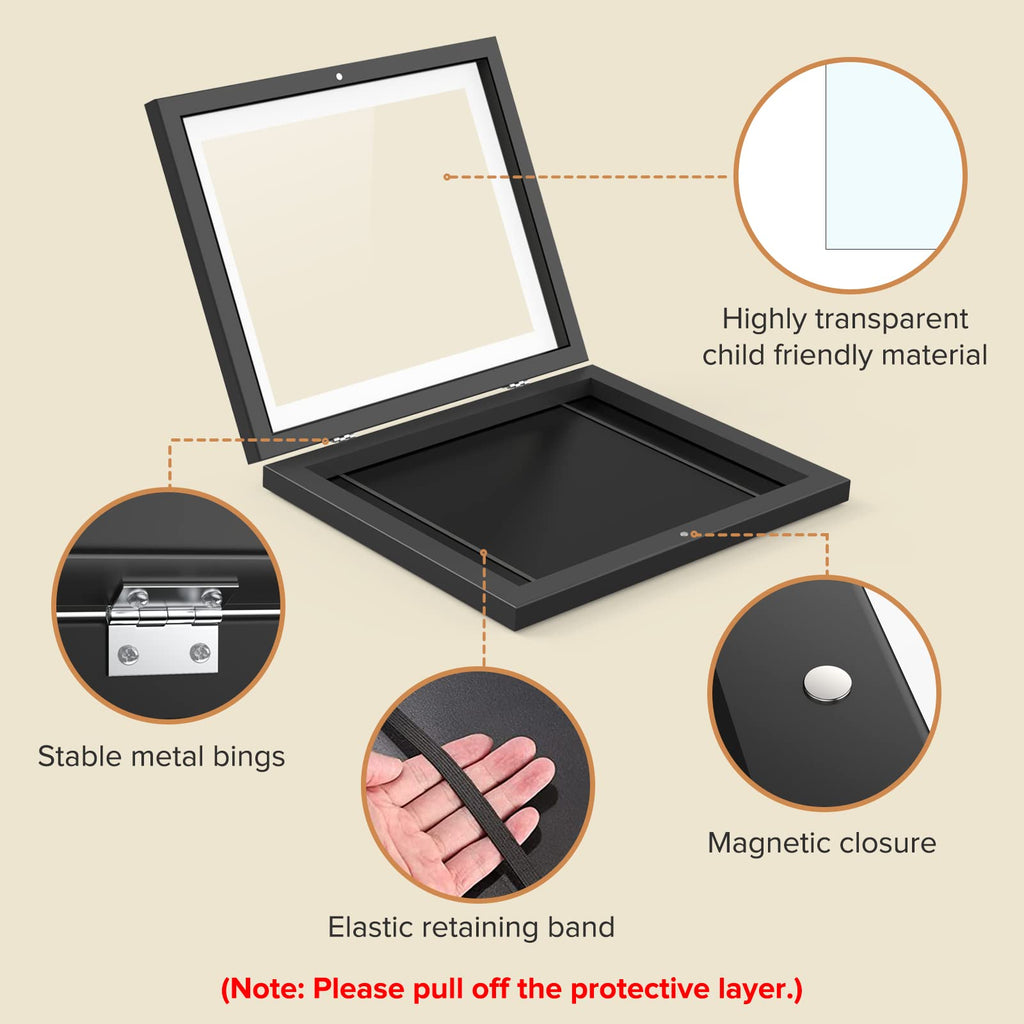 2 Pack Kids Art Frames, Kids Artwork Frames Changeable 8 X10.5 With Mat And 9 X12 Without Mat, Black Front Opening Children Pict