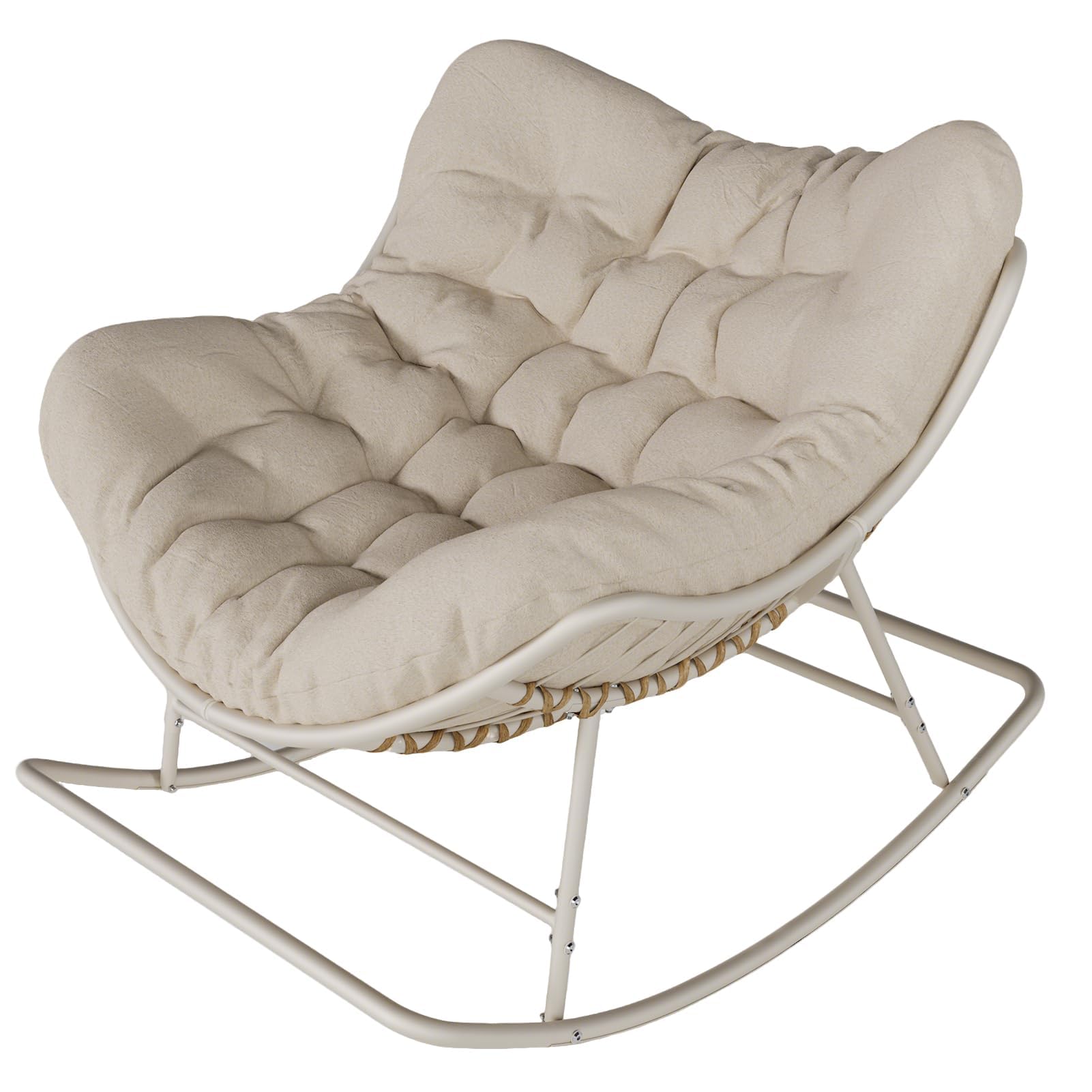 SWITTE Outdoor Papasan Rocking Chair, Oversized Egg Lounge Chair with Thick Cushion, Supports 450 lbs, Comfy Rocker for Patio, B