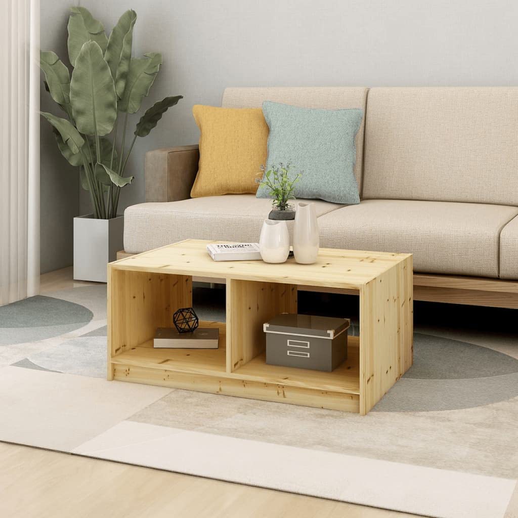 vidaXL Modern Coffee Table with Storage Shelf - Rectangular, Solid Firwood, Easy Assembly, Perfect for Living Room Use - Brown, 29.5&quot;x19.7&quot;x13.2&quot;