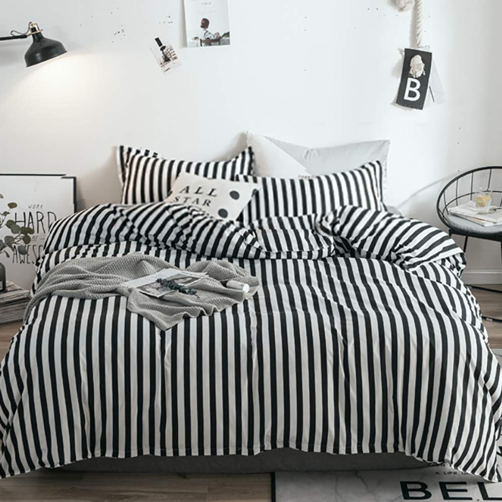 Karever White&Black Stripes Comforter Set Full Women Bedding Set Soft Durable White Striated Bedding Set Black Stripes Ticking Q