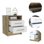 Nightstand 20" H, 2 Drawers, Superior Top, Metal Handles, White/Light Oak