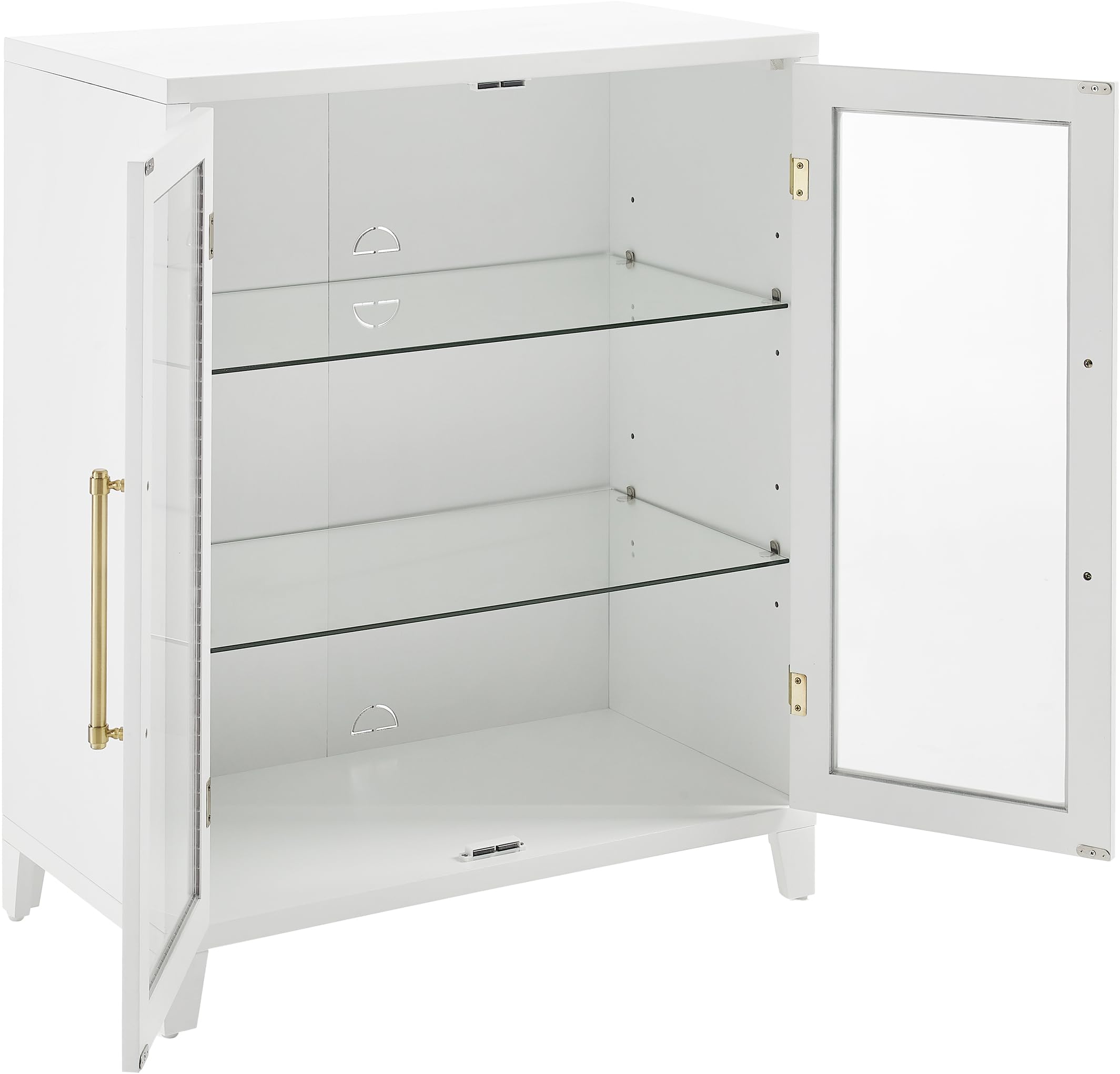 Crosley Furniture Roarke Stackable Glass Door Kitchen Pantry Storage Cabinet, Accent Cabinets for Entryway, White