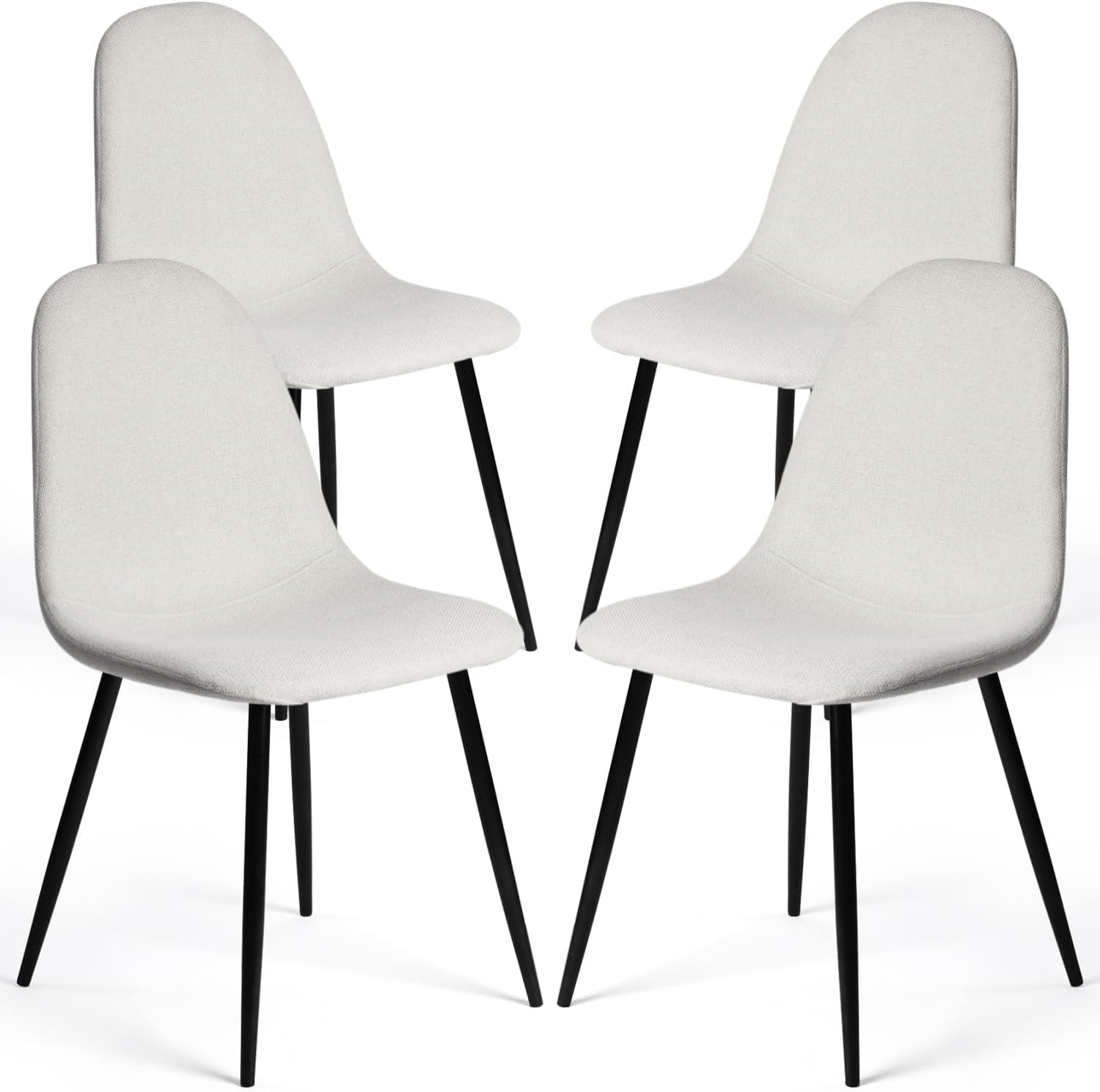 FurnitureR Dining Chairs Set of 4, Fabric Comfy Seat Armless Side Chairs with Metal Legs Mid Century for Home Kitchen Reception 