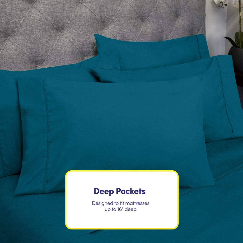 Sweet Home Collection 6 Piece 1500 Supreme Collection Brushed Microfiber Deep Pocket Sheet Set-2 Extra Pillow Cases, Great Value, Rv Short Queen, Teal