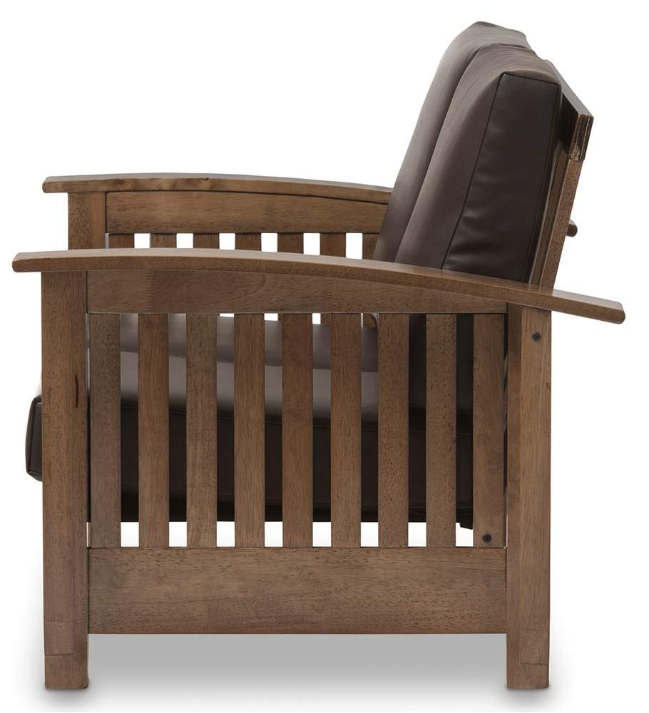 Baxton Studio Charlotte Modern Classic Mission Style Walnut Brown Wood and Dark Brown Faux Leather 2-Seater Loveseat