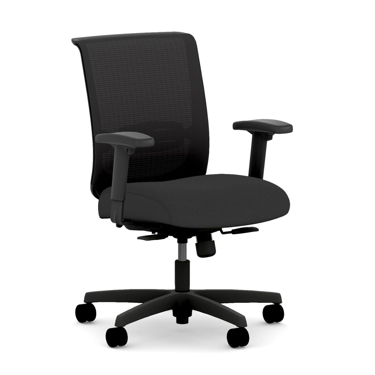 HON Convergence Ergonomic Mesh Back Computer Desk Wheels-Comfortable Home Office Chair, Rolling Swivel, Adjustable Arms, Lumbar Support, Synchro-Tilt Recline, Fabric Seat, Iron Ore