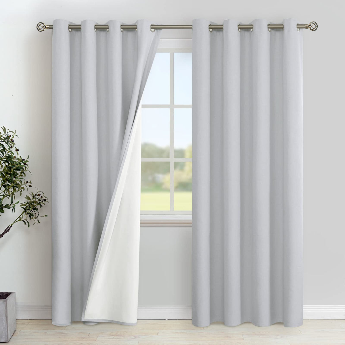 Youngstex Light Grey Linen Blackout Curtains 84 Inches Length, Thermal Insulated Full Room Darkening Window Drapes Heat Blocking