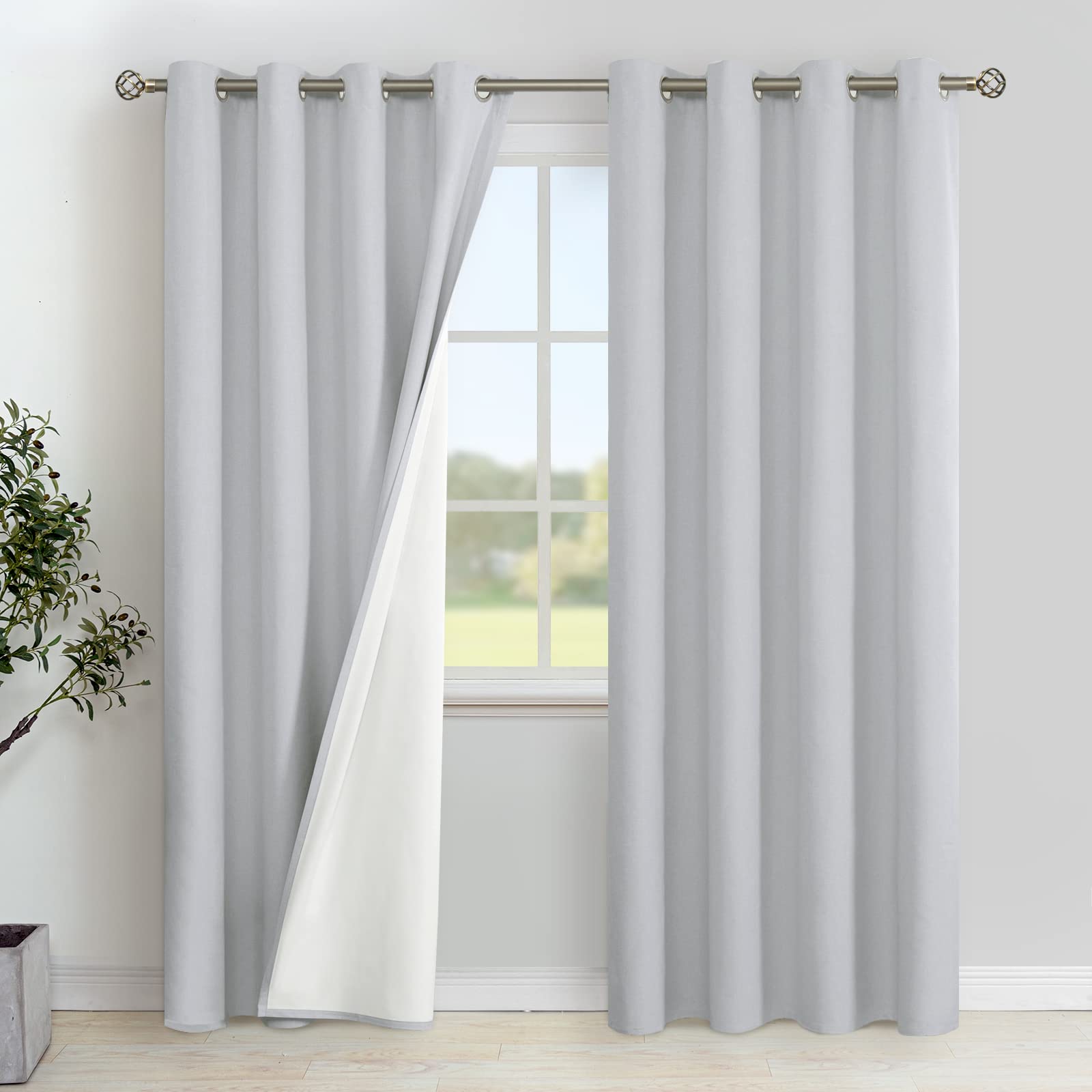 Youngstex Light Grey Linen Blackout Curtains 84 Inches Length, Thermal Insulated Full Room Darkening Window Drapes Heat Blocking