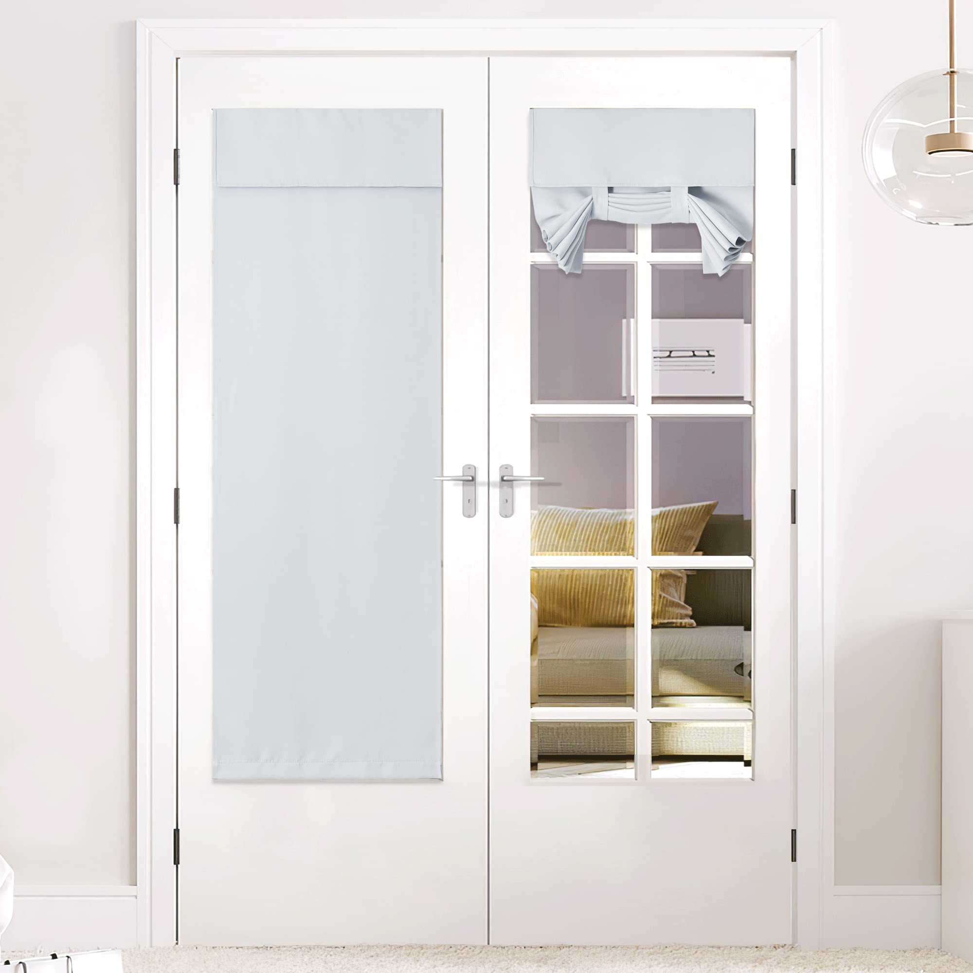Nicetown Door Curtain For Door Window, French Door Curtain For Kitchen, Thermal Insulated Tricia Door Cover, Front Door Sidelight Curtain Tie Up Shade, 26W X 72L Inch, Greyish White, 1 Panel