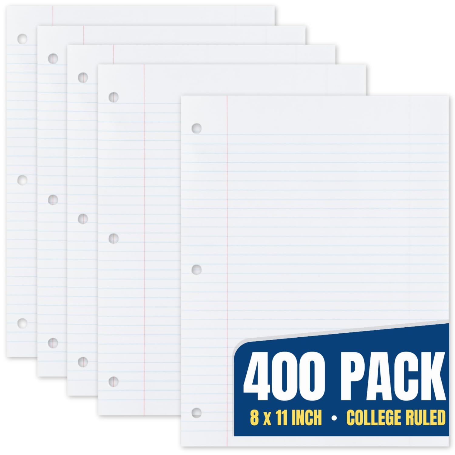 1Intheoffice Loose Leaf Paper College Ruled, Filler Paper, Notebook Paper College Ruled, 8' X 11', 3-Hole Punched, 400 Sheets