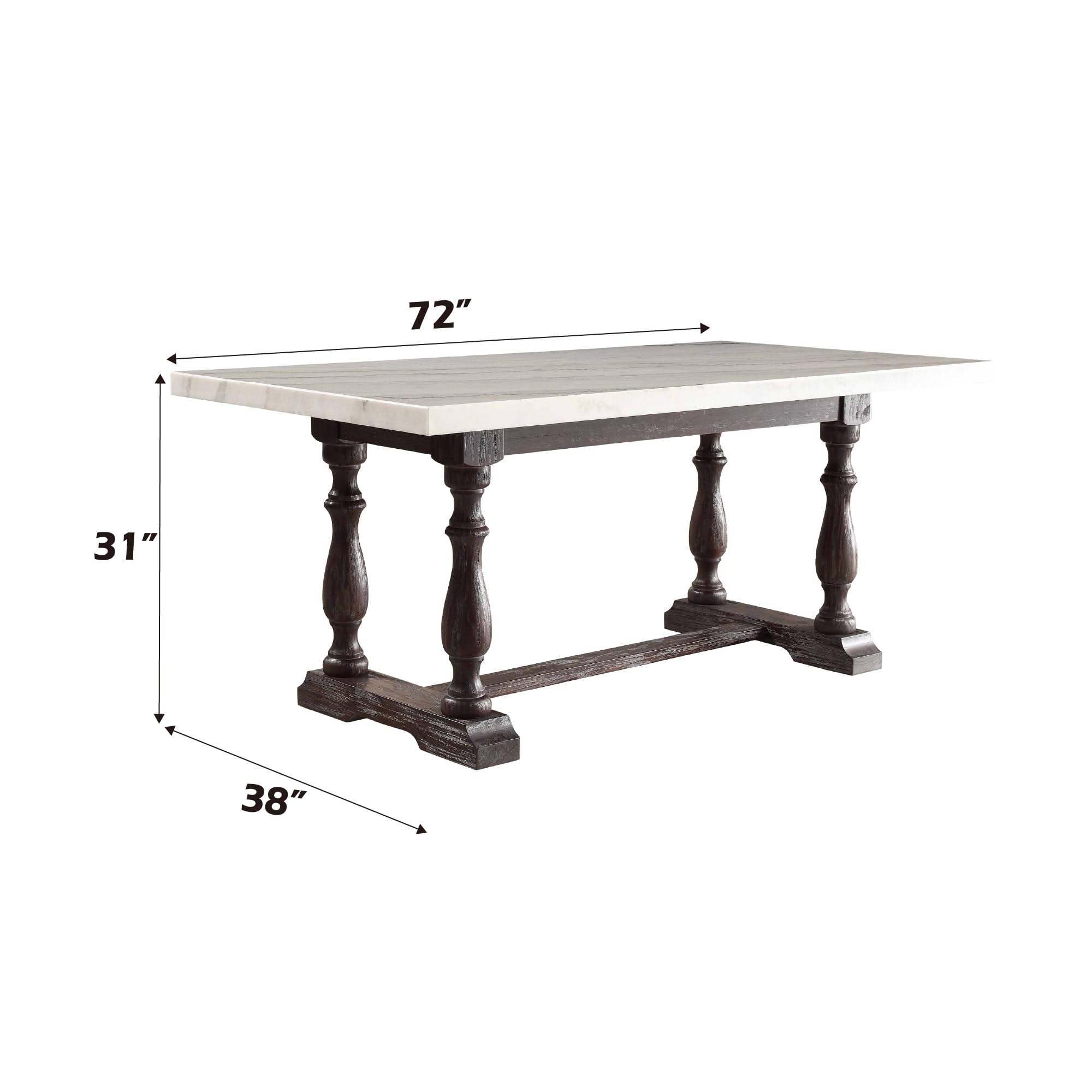 Acme Gerardo 72&quot; Marble Top Dining Table in White and Espresso